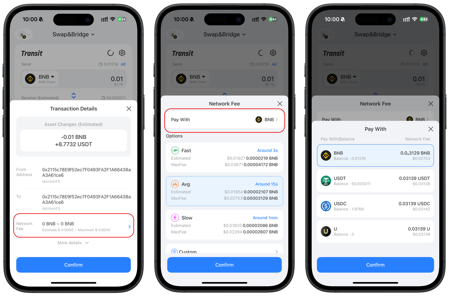Select stablecoins as network fee for swap