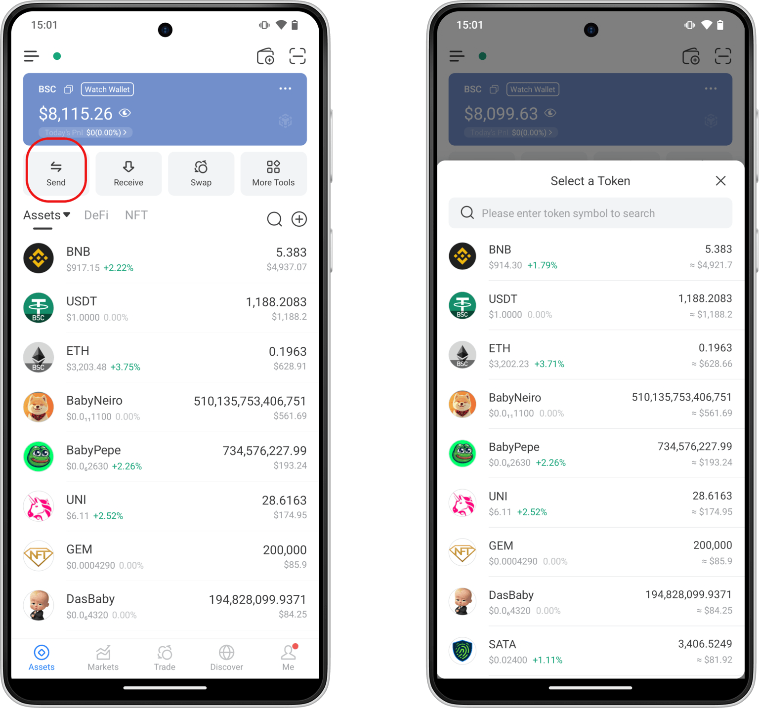 Download and open TokenPocket, select Send